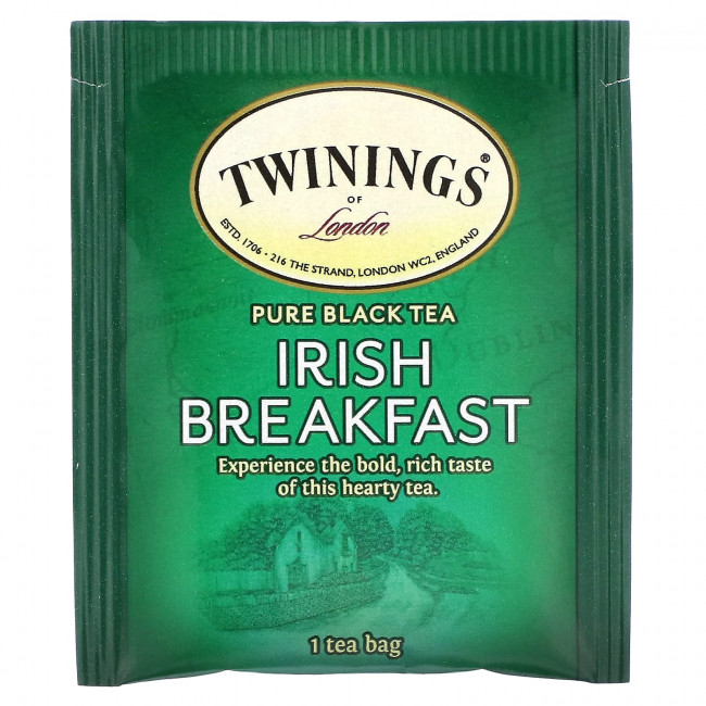 Twinings, Чистый черный чай, ирландский завтрак, 50 чайных пакетиков, 100 г (3,53 унции)