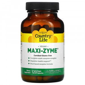 Country Life, Maxi-Zyme, 120 веганских капсул Country Life, Maxi-Zyme, 120 веганских капсул