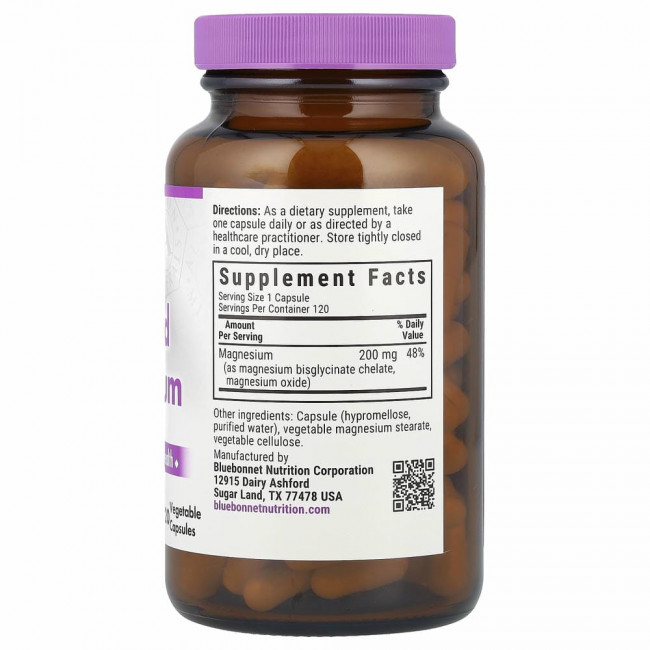 Bluebonnet Nutrition, буферный хелатный магний, 120 растительных капсул