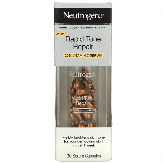 Neutrogena, быстрое выравнивание тона кожи, 20% сыворотка с витамином C, 30 капсул с сывороткой