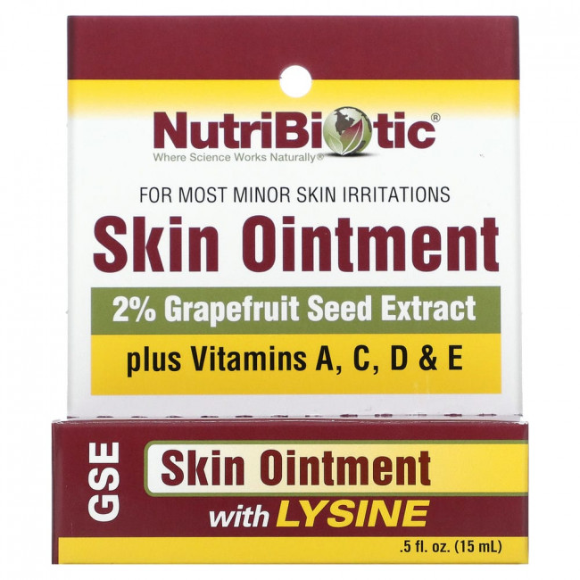 NutriBiotic, Мазь для кожи, 2 % экстракта семян грейпфрута и лизина, 0,5 жидкой унции (15 мл)