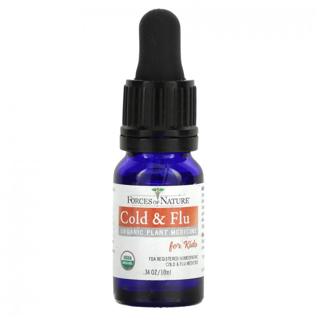 Forces of Nature, Organic Plant Medicine, Cold & Flu, For Kids Ages 3-12, Lemon, 0.34 fl oz (10 ml)