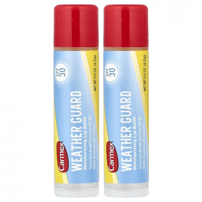 Увлажняющий бальзам для губ Carmex Weather Guard, SPF 30, 2 упаковки по 4,25 г (0,15 унции) каждый. Увлажняющий бальзам для губ Carmex Weather Guard, SPF 30, 2 упаковки по 4,25 г (0,15 унции) каждый.
