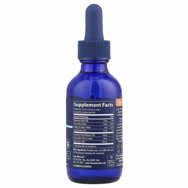 Trace Minerals ®, Ионизированный цинк, 50 мг, 59 мл (2 жидк. унции)