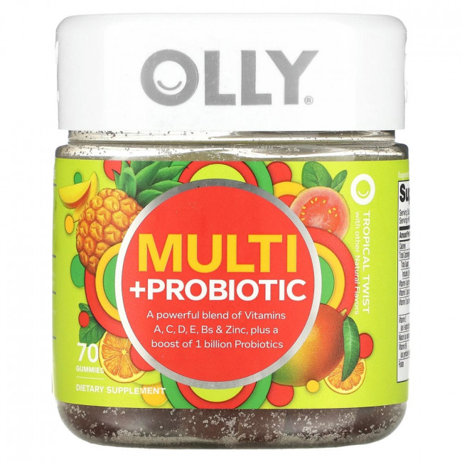 OLLY, Мультивитамины и пробиотики, Tropical Twist, 70 жевательных таблеток OLLY, Мультивитамины и пробиотики, Tropical Twist, 70 жевательных таблеток