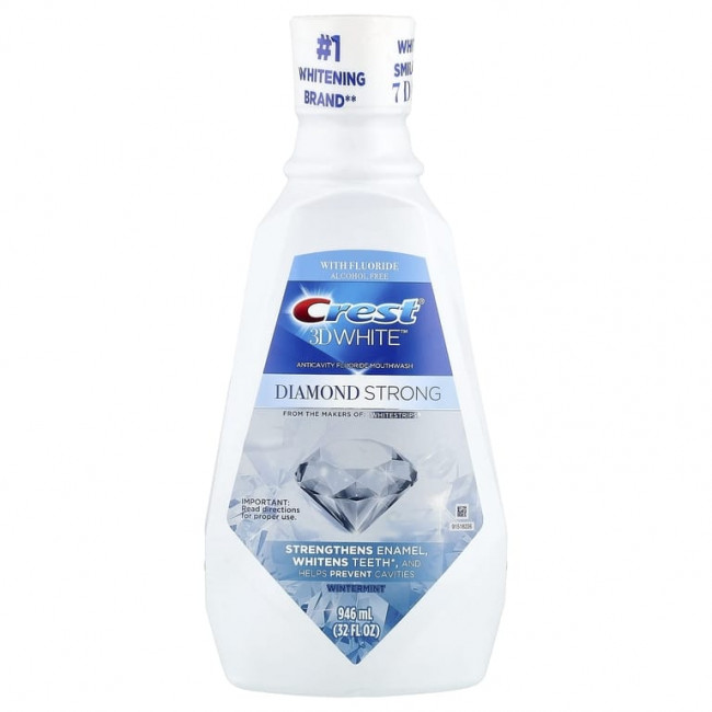 Crest, 3D White ™, Diamond Strong, жидкость для полоскания рта с фтором от кариеса, без спирта, зимняя мята, 946 мл (32 жидк. Унции) Crest, 3D White ™, Diamond Strong, жидкость для полоскания рта с фтором от кариеса, без спирта, зимняя мята, 946 мл (32 жидк. Унции)