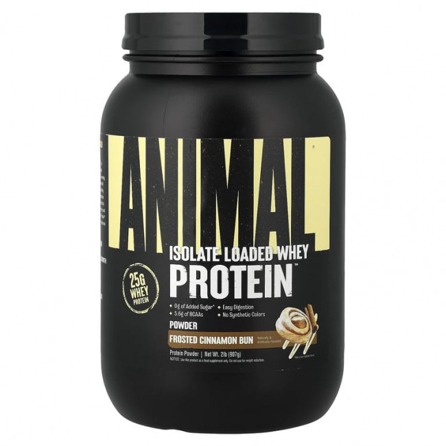 Animal, Isolate Loaded Whey Protein™, порошок из сывороточного протеина, со вкусом булочки с корицей, 907 г (2 фунта) Animal, Isolate Loaded Whey Protein™, порошок из сывороточного протеина, со вкусом булочки с корицей, 907 г (2 фунта)