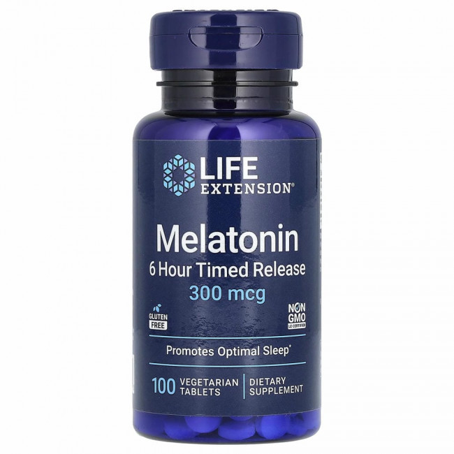 Life Extension, Мелатонин, 6-часовое высвобождение, 300 мкг, 100 растительных таблеток