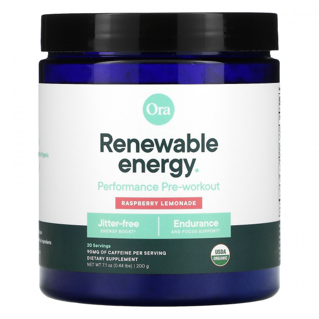 Ora, Renewable Energy, предтренировочный комплекс, малиновый лимонад, 200 г (0,44 фунта) Ora, Renewable Energy, предтренировочный комплекс, малиновый лимонад, 200 г (0,44 фунта)