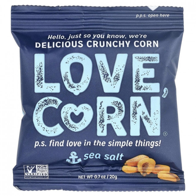 Кукуруза Love Corn, восхитительно хрустящая, с морской солью, 9 упаковок по 20 г каждая (снята с производства)