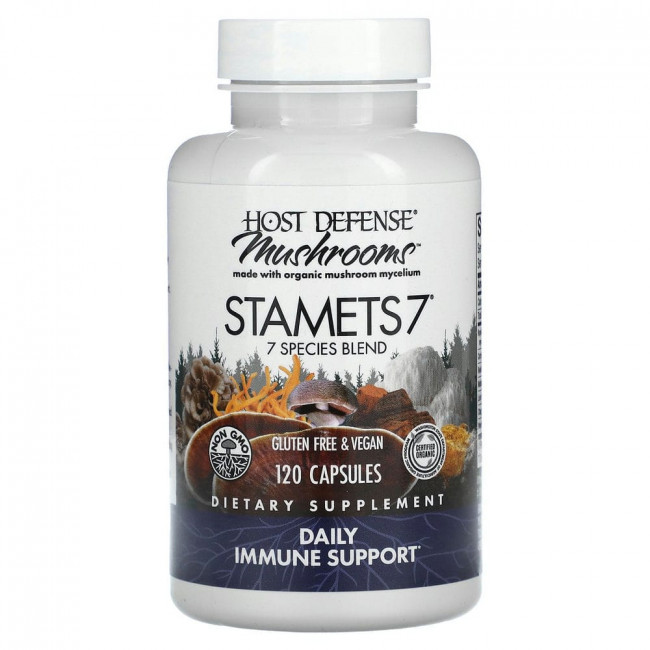 Fungi Perfecti, Host Defense, Stamets 7, грибы, ежедневная поддержка иммунной системы, 120 вегетарианских капсул