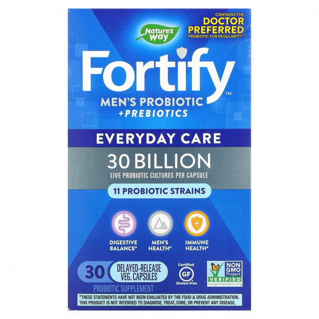 Nature's Way, Fortify, пробиотики и пребиотики для мужчин, ежедневный уход, 30 млрд, 30 растительных с отсроченным высвобождением. капсул с отсроченным высвобождением Nature's Way, Fortify, пробиотики и пребиотики для мужчин, ежедневный уход, 30 млрд, 30 растительных с отсроченным высвобождением. капсул с отсроченным высвобождением