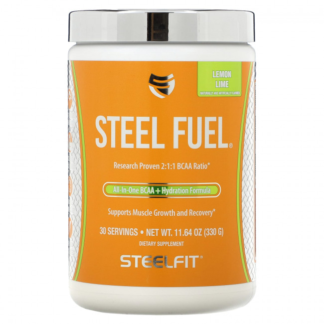 SteelFit, Steel Fuel, универсальное средство с разветвленной цепью и BCAA + увлажняющая добавка, лимон и лайм, 330 г (11,64 унции) SteelFit, Steel Fuel, универсальное средство с разветвленной цепью и BCAA + увлажняющая добавка, лимон и лайм, 330 г (11,64 унции)