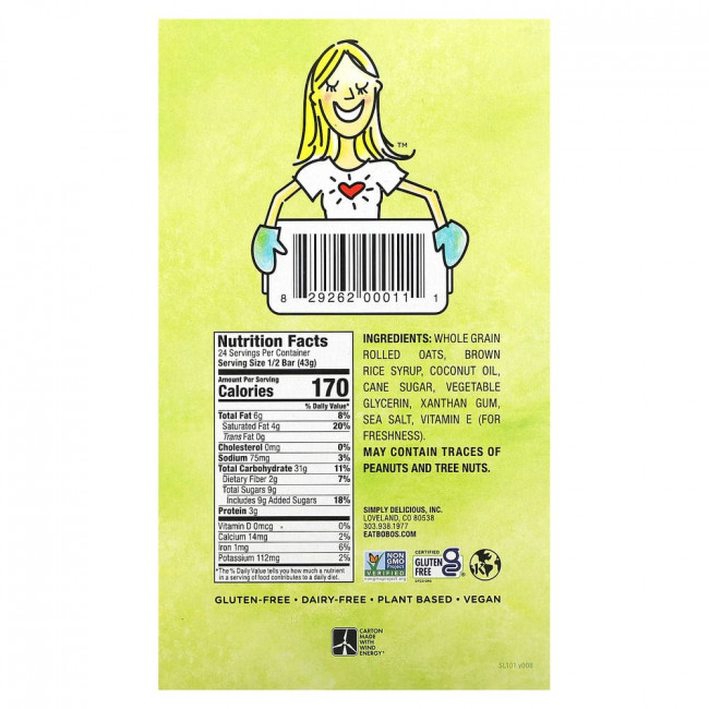 Bobo's Oat Bars, Оригинальные овсяные батончики, 12 батончиков, 85 г (3 унции)