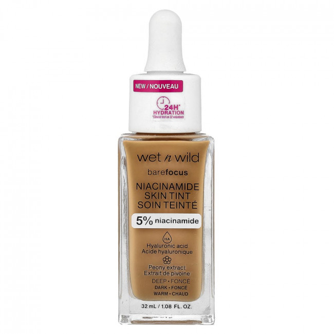 wet n wild, Barefocus, тональный крем с ниацинамидом, 1116325 Deep, 1.08 жидких унций (32 мл)