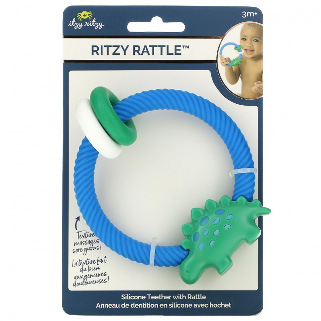 itzy ritzy, Ritzy Rattle, силиконовый прорезыватель с погремушкой, для детей от 3 месяцев, динозавр, 1 прорезыватель для зубов itzy ritzy, Ritzy Rattle, силиконовый прорезыватель с погремушкой, для детей от 3 месяцев, динозавр, 1 прорезыватель для зубов