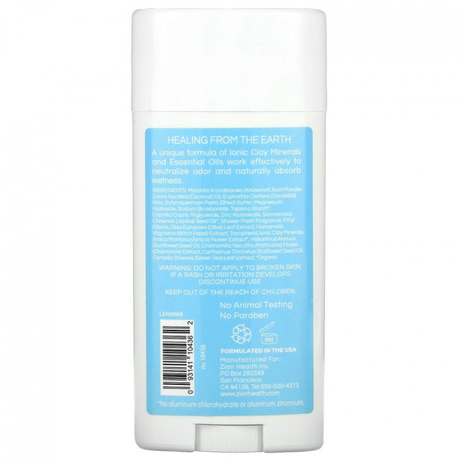 Zion Health, Bold, ClayDry Deodorant, Shower Fresh, 2,8 унции (80 г)