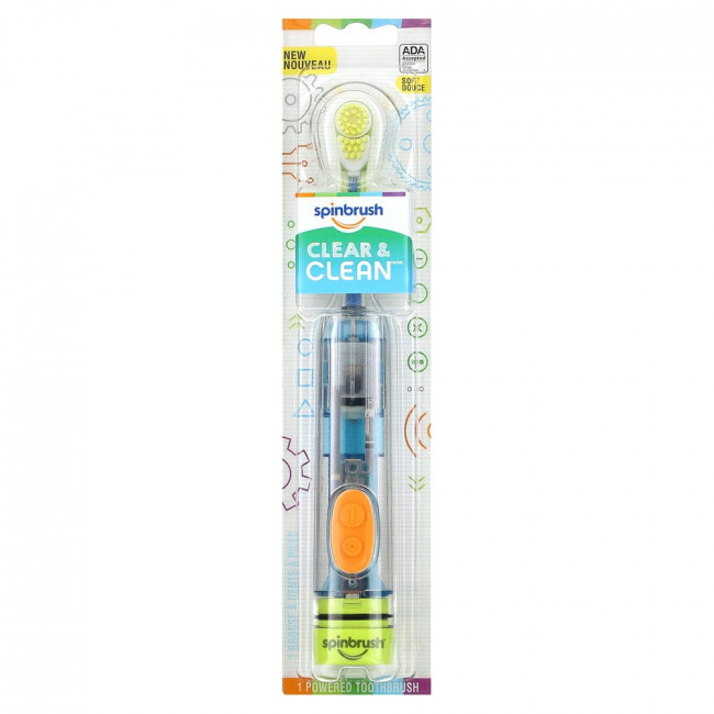 Spinbrush, Clear & Clean, электрическая зубная щетка, для детей от 3 лет, мягкая, 1 электрическая зубная щетка