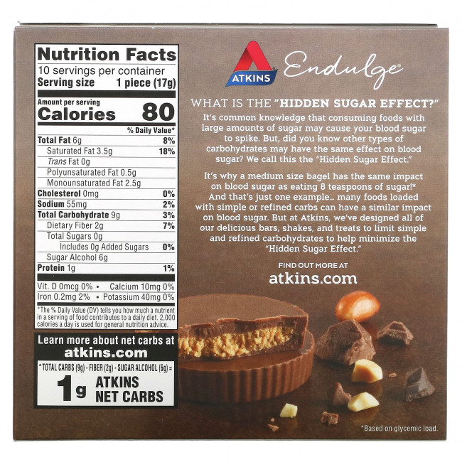 Atkins, Endulge, печенье с арахисовым маслом, 10 упаковок, 17 г (0,6 унции) каждая Atkins, Endulge, печенье с арахисовым маслом, 10 упаковок, 17 г (0,6 унции) каждая