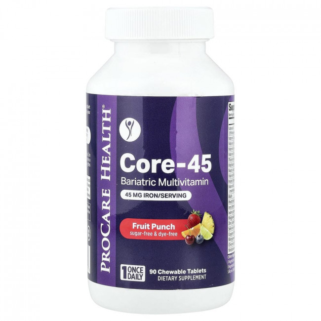 ProCare Health, Core-45, мультивитамины для бариатрических пациентов, фруктовый пунш, 90 жевательных таблеток.