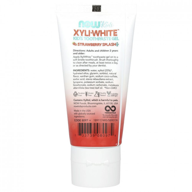 NOW Foods, XyliWhite, зубная паста-гель для детей, без фторидов, клубничный вкус, 85 г (3,0 унции)