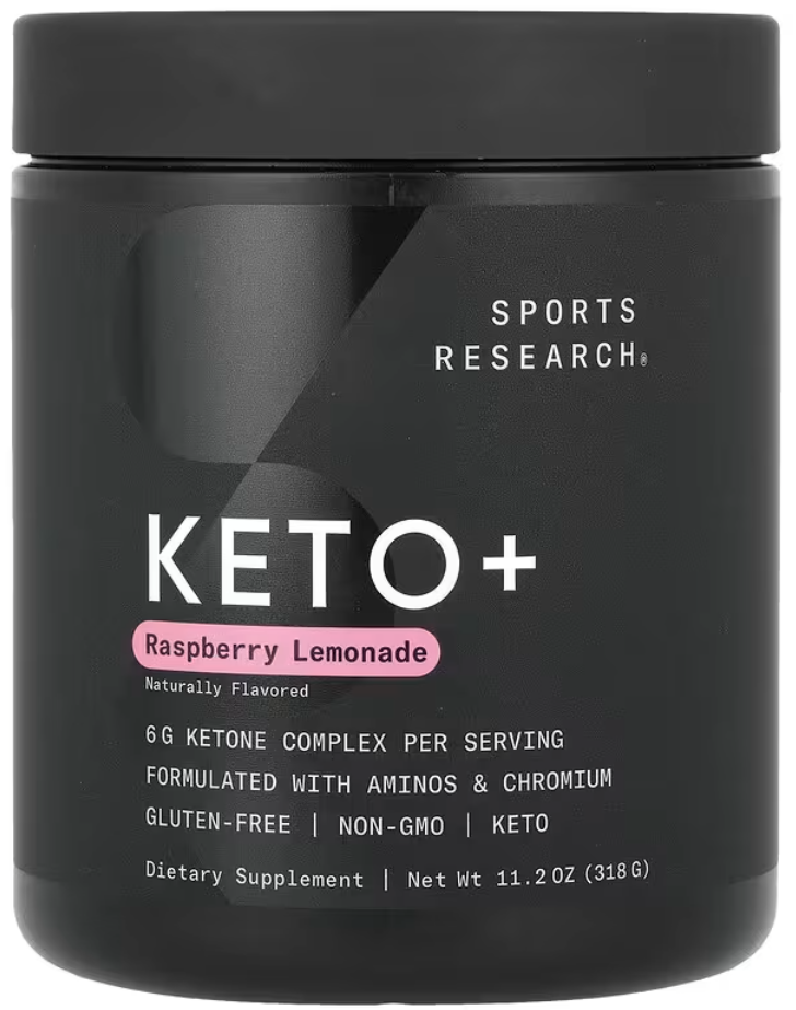 Sports Research, Keto Plus, GO BHB +, малиновый лимонад, 11,2 унции (318 г)