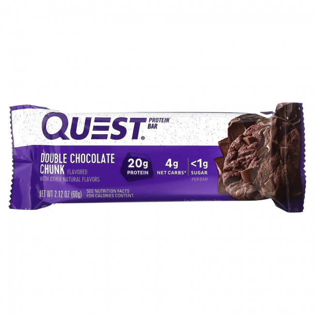 Quest Nutrition, Протеиновый батончик, двойные кусочки шоколада, 4 батончика, 60 г (2,12 унции) Quest Nutrition, Протеиновый батончик, двойные кусочки шоколада, 4 батончика, 60 г (2,12 унции)