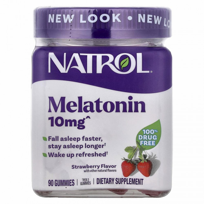 Natrol, мелатонин, со вкусом клубники, 10 мг, 90 жевательных конфет