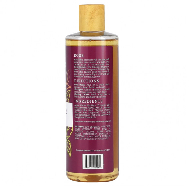 Dr. Jacobs Naturals, Гель для душа на растительной основе из кастильской кожи, омолаживающая роза, 473 мл (16 унций)