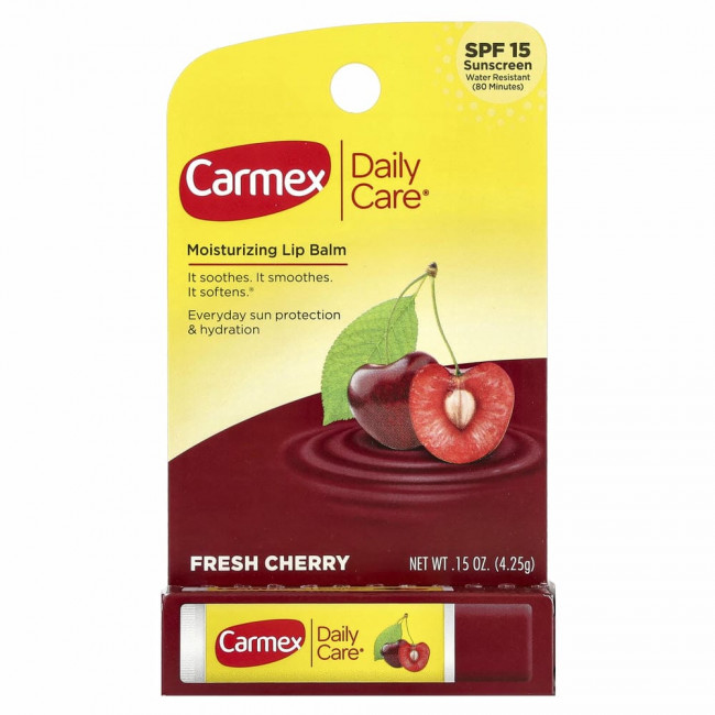 Carmex, Daily Care, увлажняющий бальзам для губ, свежая вишня, SPF 15, 4,25 г (0,15 унции)