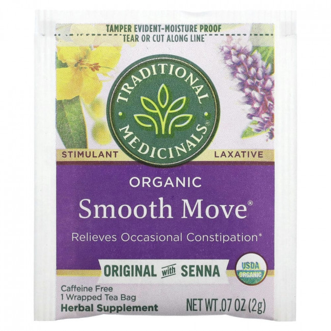 Traditional Medicinals, Organic Smooth Move, оригинальный с сенной, без кофеина, 16 чайных пакетиков, 32 г (1,13 унции)