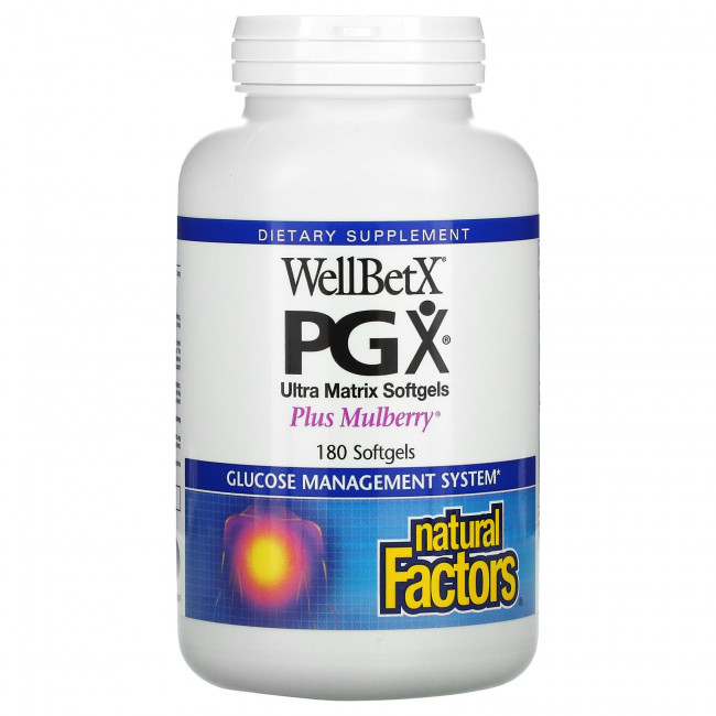 Natural Factors, WellBetX PGX, Plus Mulberry, 180 капсул Natural Factors, WellBetX PGX, Plus Mulberry, 180 капсул