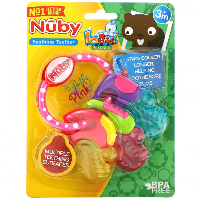 Nuby, Soothing Teether, Icy Bite Keys, 3+ Months, Perfectly Pink, 1 Count Nuby, Soothing Teether, Icy Bite Keys, 3+ Months, Perfectly Pink, 1 Count
