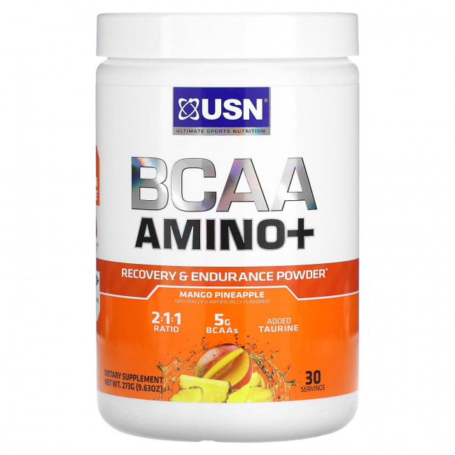 USN, BCAA Amino +, порошок для восстановления и выносливости, манго и ананас, 273 г (9,63 унции) USN, BCAA Amino +, порошок для восстановления и выносливости, манго и ананас, 273 г (9,63 унции)