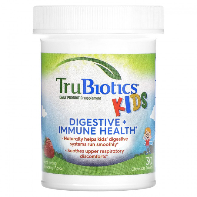 TruBiotics, Жевательные таблетки для здоровья пищеварительной и иммунной систем для детей, клубника, 30 жевательных таблеток TruBiotics, Жевательные таблетки для здоровья пищеварительной и иммунной систем для детей, клубника, 30 жевательных таблеток