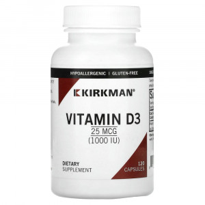 Kirkman Labs, Витамин D3, 25 мкг (1000 МЕ), 120 капсул Kirkman Labs, Витамин D3, 25 мкг (1000 МЕ), 120 капсул