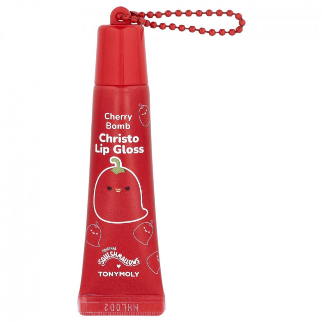 Блеск для губ в виде брелока Christo Key Chain Lip Gloss, Cherry Bomb, TonyMoly, Original Squishmallows™, 0,38 унции (11 г)