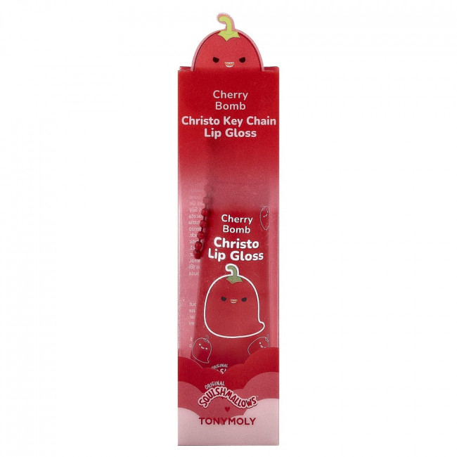 Блеск для губ в виде брелока Christo Key Chain Lip Gloss, Cherry Bomb, TonyMoly, Original Squishmallows™, 0,38 унции (11 г)