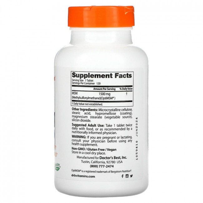 Doctor's Best, МСМ с OptiMSM, 1500 мг, 120 таблеток Doctor's Best, МСМ с OptiMSM, 1500 мг, 120 таблеток