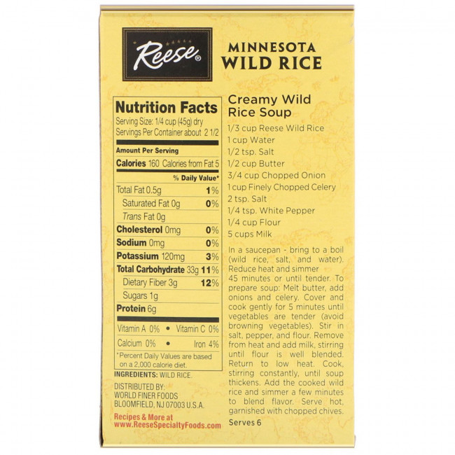 Reese, All Natural, дикий рис из Миннесоты, с тонким ореховым вкусом, 113 г (4 унции)