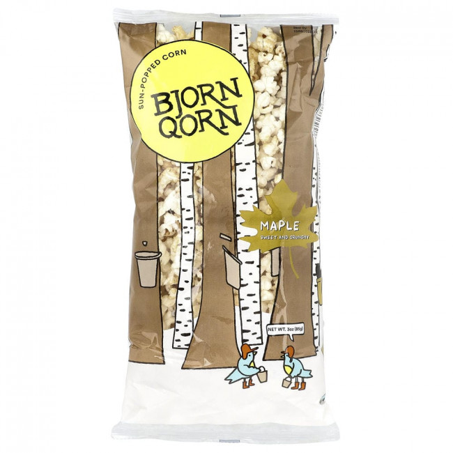 BjornQorn, попкорн, приготовленный на солнце, с кленовым сиропом, 85 г (3 унции)