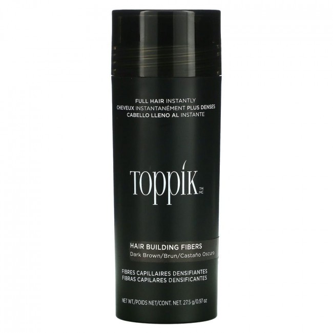 Toppik, Hair Building Fibers, загуститель для волос, оттенок темно-коричневый, 27,5 г (0,97 унции)