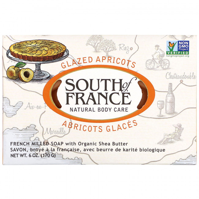 South of France, кусковое мыло французского помола с органическим маслом ши, запах абрикоса, 170 г (6 унций)