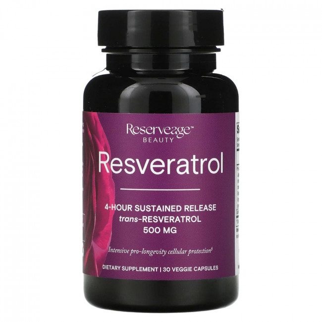 Reserveage Nutrition, Ресвератрол, 4-часовое замедленное высвобождение, 500 мг, 30 растительных капсул