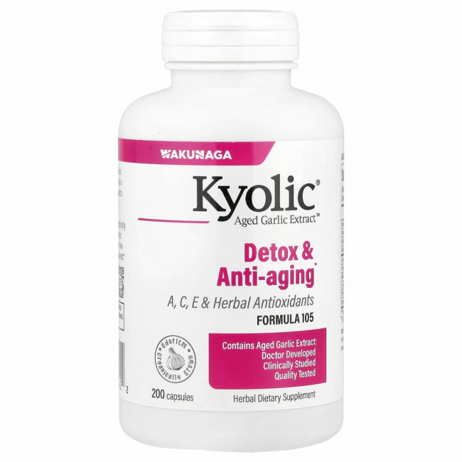 Kyolic, Aged Garlic Extract, формула 105 для детоксикации и омоложения, 200 капсул Kyolic, Aged Garlic Extract, формула 105 для детоксикации и омоложения, 200 капсул