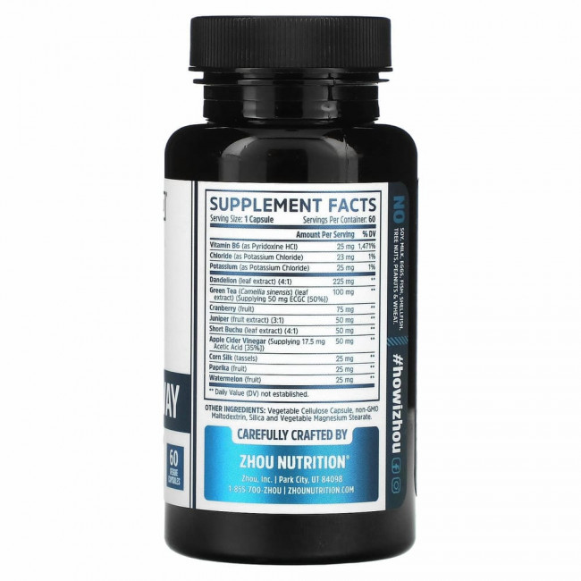 Zhou Nutrition, Water Away с одуванчиком и калием, 60 капсул Zhou Nutrition, Water Away с одуванчиком и калием, 60 капсул