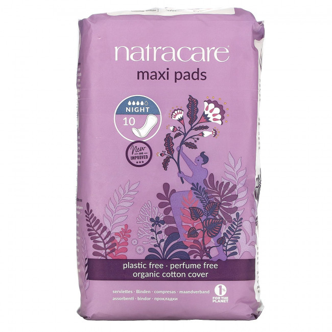 Natracare, Maxi, прокладки с поверхностью из органического хлопка, ночные, 10 шт. Natracare, Maxi, прокладки с поверхностью из органического хлопка, ночные, 10 шт.