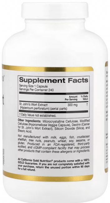California Gold Nutrition, экстракт зверобоя, 300 мг, 240 растительных капсул California Gold Nutrition, экстракт зверобоя, 300 мг, 240 растительных капсул