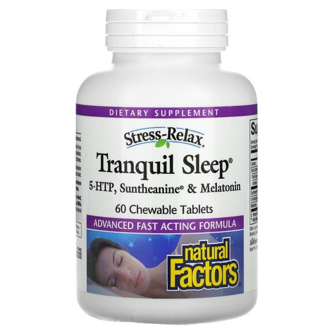 Natural Factors, Stress-Relax, Tranquil Sleep, добавка для здорового сна, 60 жевательных таблеток Natural Factors, Stress-Relax, Tranquil Sleep, добавка для здорового сна, 60 жевательных таблеток