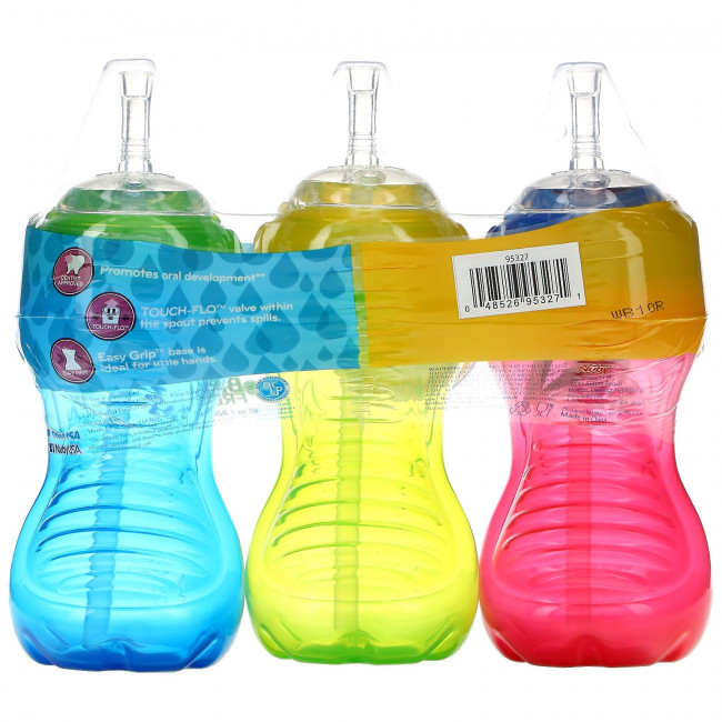 Nuby, No Spill Flex Straw Cups, 12+ M, 3 Pack, 10 oz (300 ml) Each